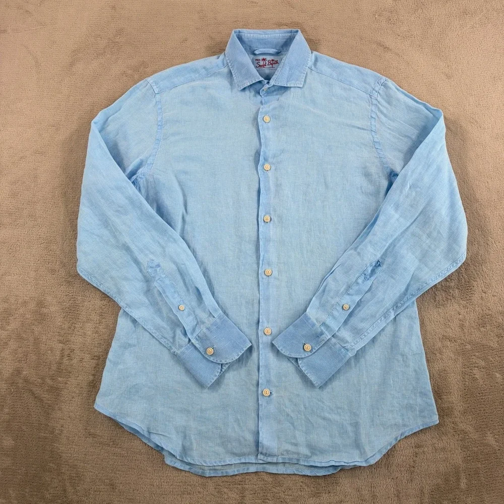 MC2 SAINT BARTH Pure 100% Linen Shirt in Blue Men Medim Resort Beach NWOT $200